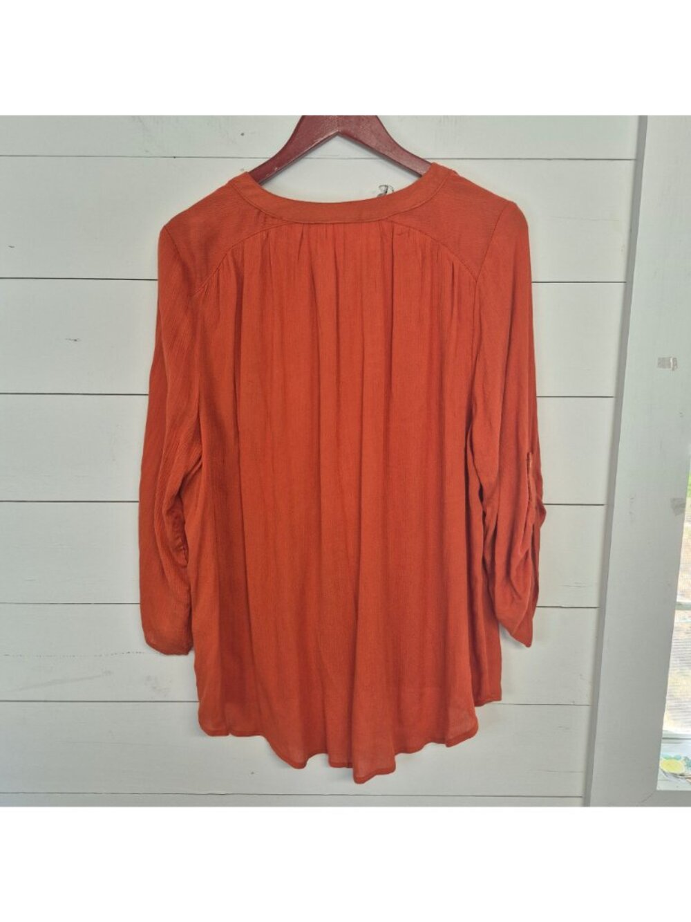 NY Collection Women's Rust Orange Button Blouse With Roll-Tab Sleeves Sz 1x - Picture 5 of 6